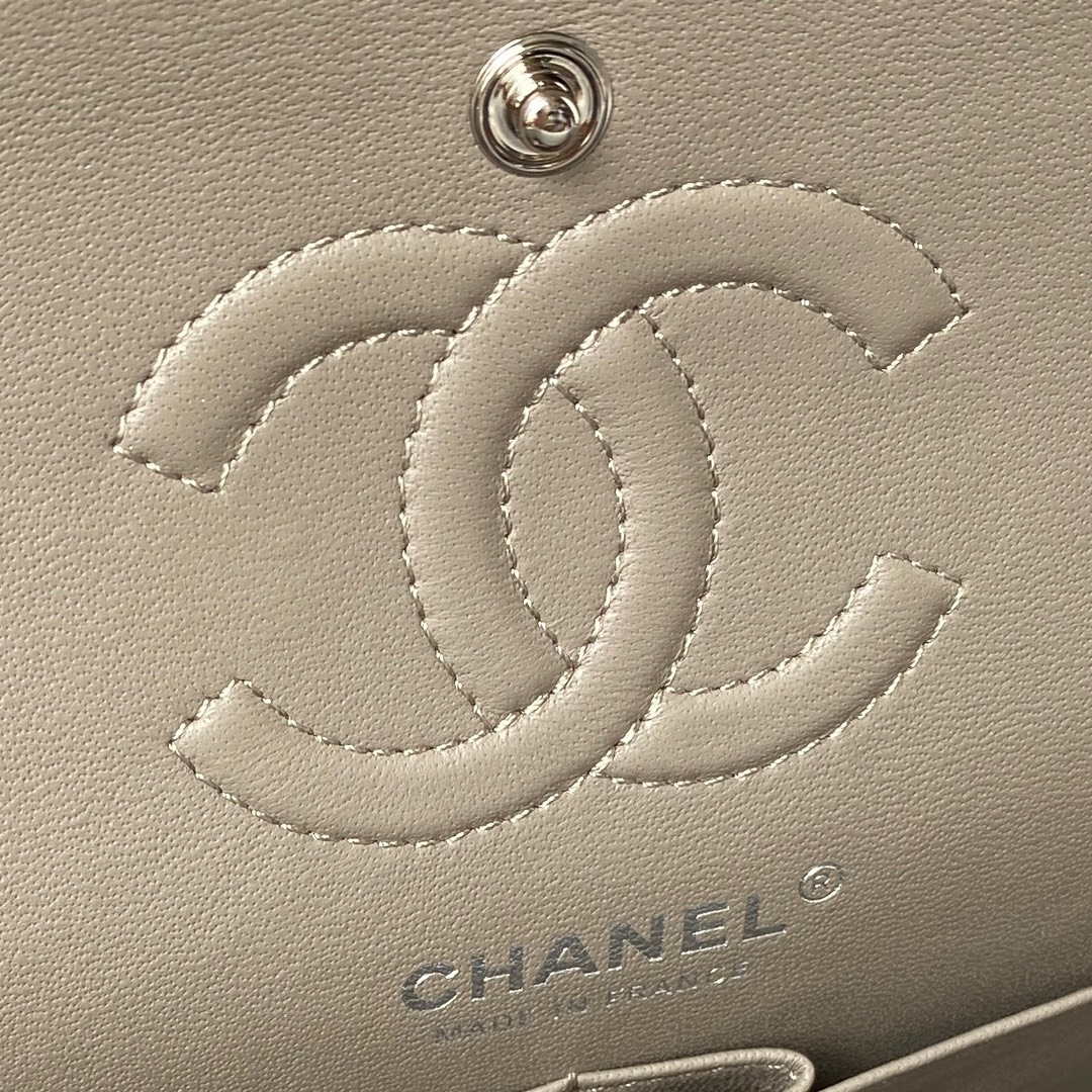 Chanel A01113 Flap Handbag Classic Bag Lambskin Light Gray Silver - Default Title - View 8