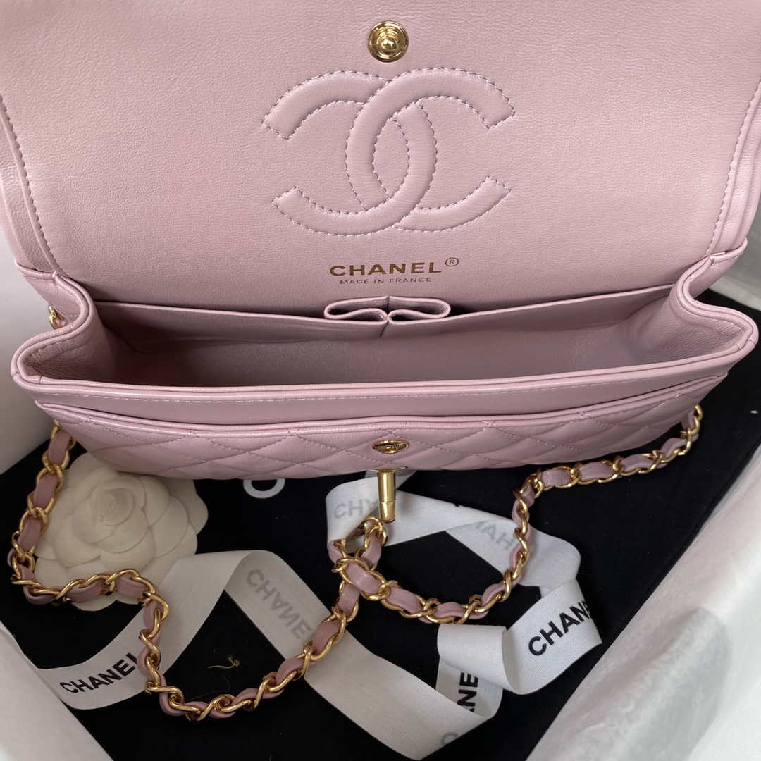 Chanel A01113 Flap Handbag Classic Bag Lambskin Light Pink Gold - Default Title - View 7
