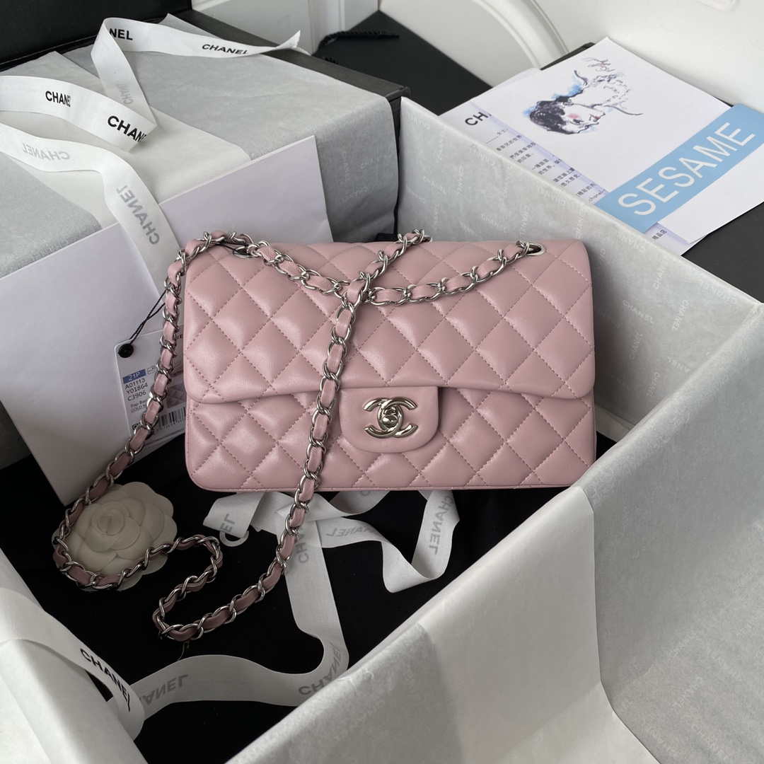 Chanel A01113 Flap Handbag Classic Bag Lambskin Light Pink Silver - Default Title - View 1
