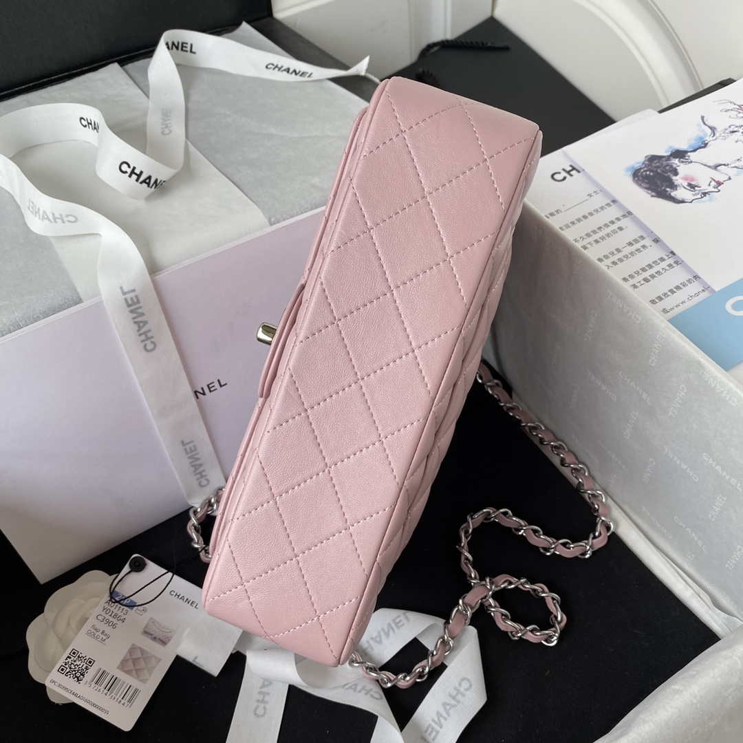 Chanel A01113 Flap Handbag Classic Bag Lambskin Light Pink Silver
