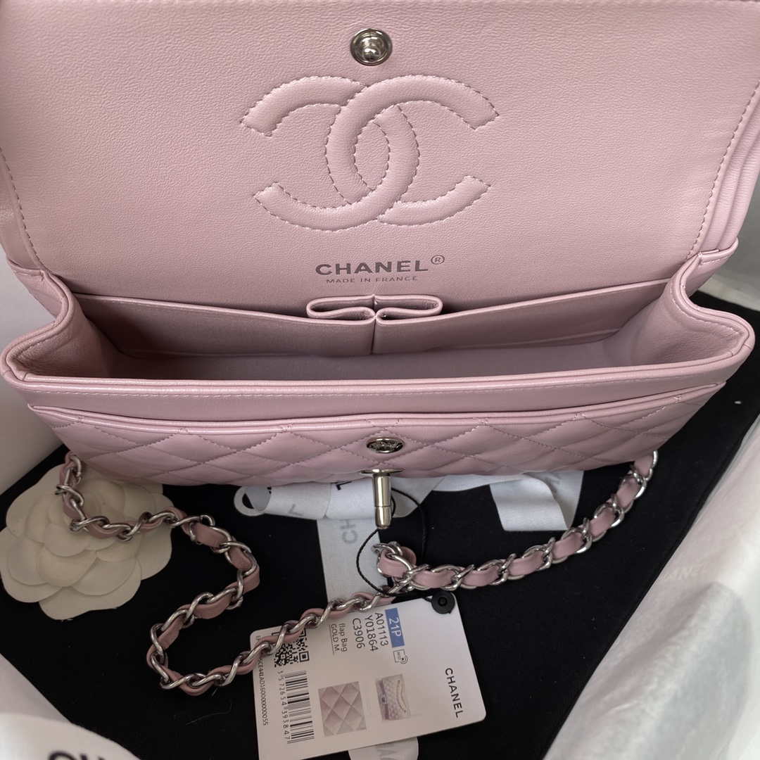 Chanel A01113 Flap Handbag Classic Bag Lambskin Light Pink Silver - Default Title - View 7