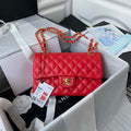Chanel A01113 Flap Handbag Classic Bag Red Lambskin Gold - Default Title - View 1