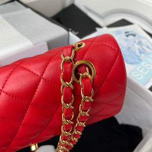 Chanel A01113 Flap Handbag Classic Bag Red Lambskin Gold - Default Title - View 3