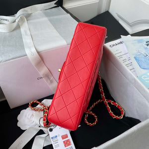Chanel A01113 Flap Handbag Classic Bag Red Lambskin Gold - Default Title - View 5