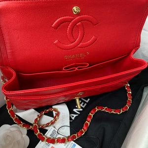 Chanel A01113 Flap Handbag Classic Bag Red Lambskin Gold - Default Title - View 6