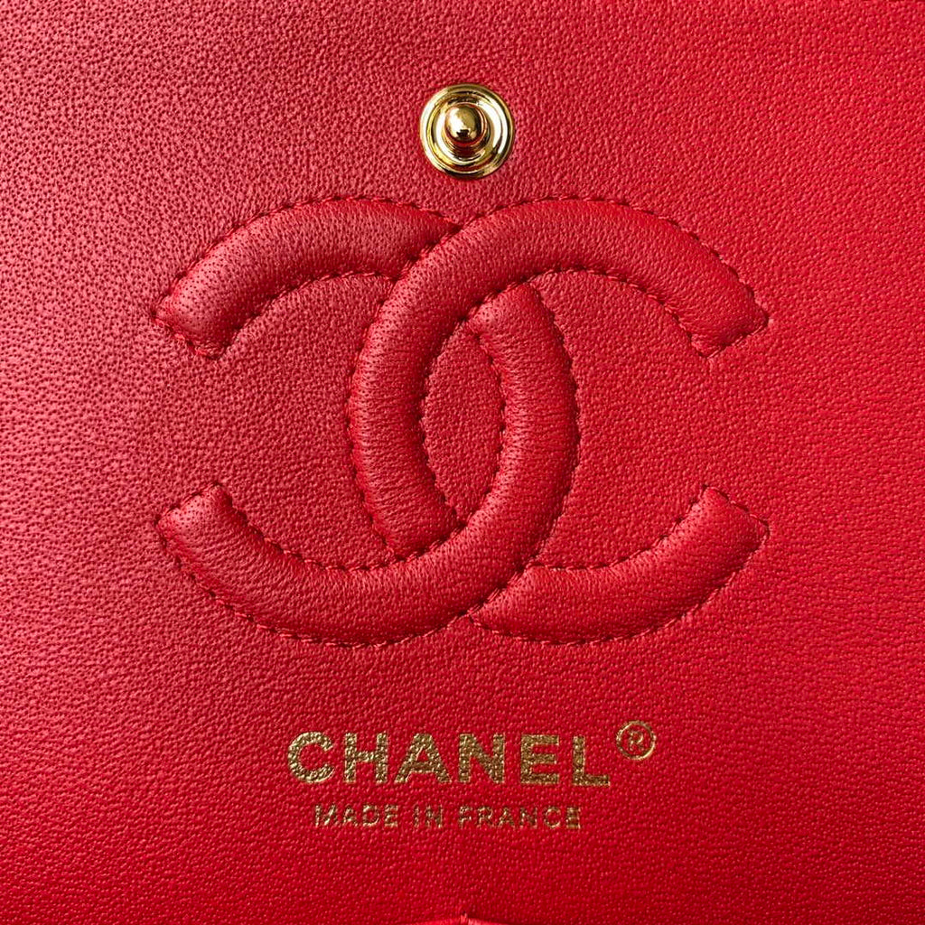 Chanel A01113 Flap Handbag Classic Bag Red Lambskin Gold