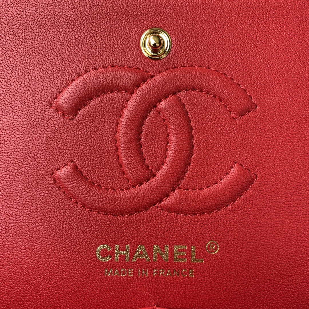 Chanel A01113 Flap Handbag Classic Bag Red Lambskin Gold - Default Title - View 7