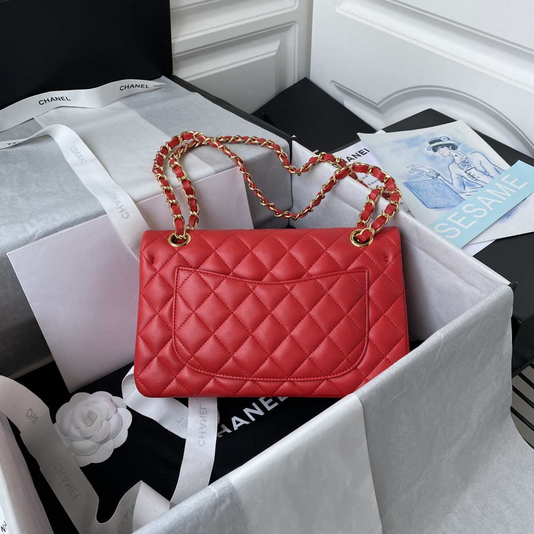 Chanel A01113 Flap Handbag Classic Bag Red Lambskin Gold - Default Title - View 9