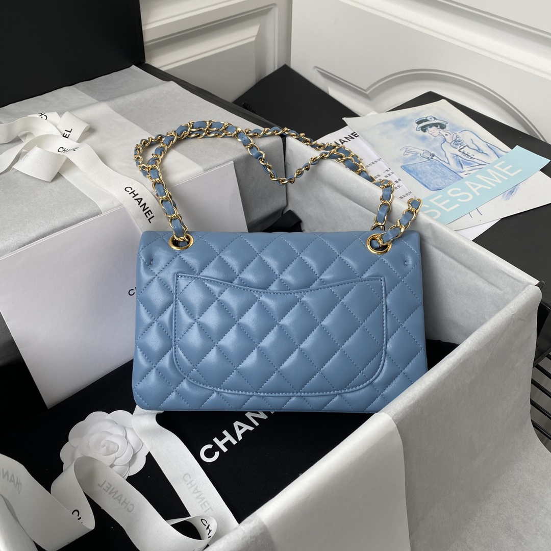 Chanel A01113 Flap Handbag Classic Bag Lambskin Sky Blue Gold - Default Title - View 2