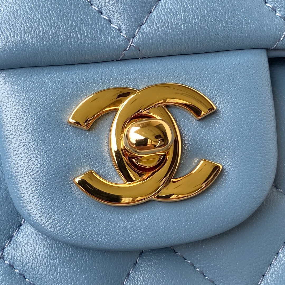 Chanel A01113 Flap Handbag Classic Bag Lambskin Sky Blue Gold - Default Title - View 3