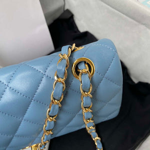 Chanel A01113 Flap Handbag Classic Bag Lambskin Sky Blue Gold - Default Title - View 4