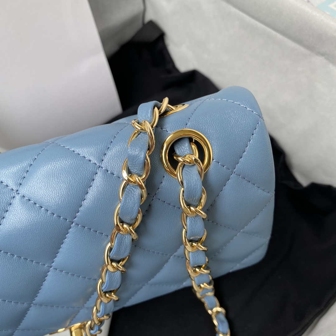 Chanel A01113 Flap Handbag Classic Bag Lambskin Sky Blue Gold