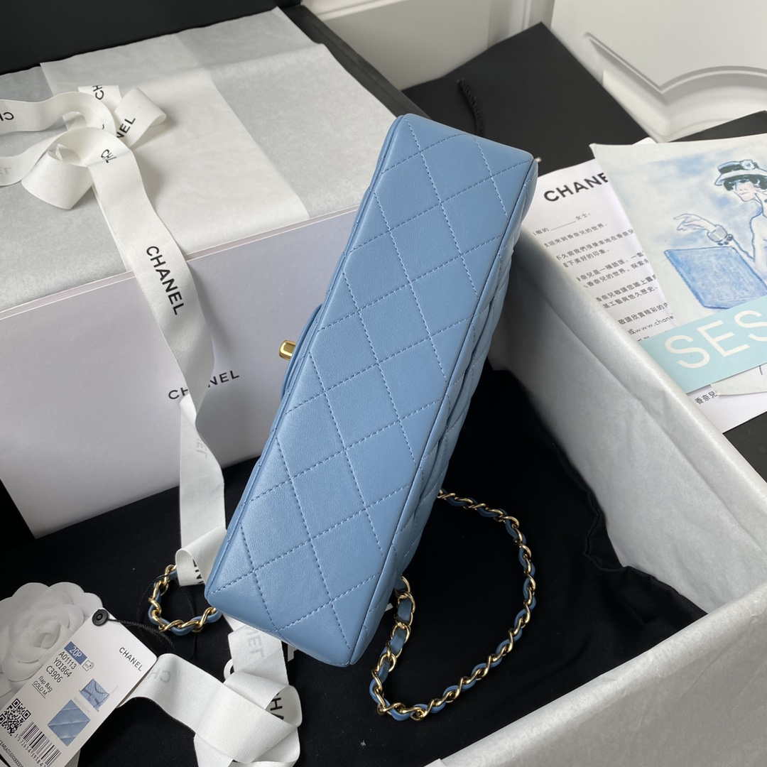 Chanel A01113 Flap Handbag Classic Bag Lambskin Sky Blue Gold - Default Title - View 5