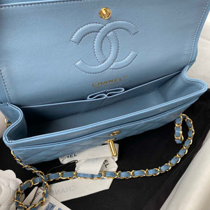 Chanel A01113 Flap Handbag Classic Bag Lambskin Sky Blue Gold - Default Title - View 6