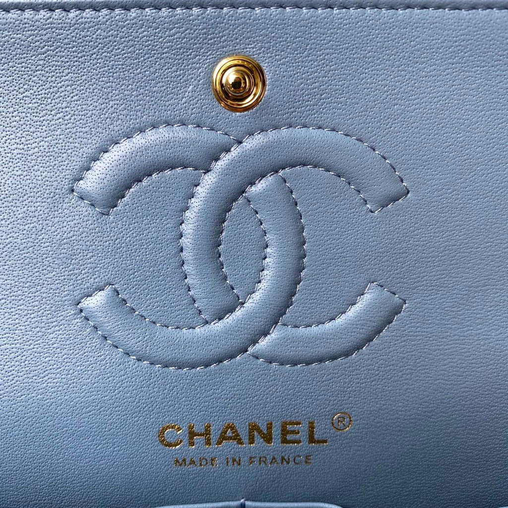 Chanel A01113 Flap Handbag Classic Bag Lambskin Sky Blue Gold