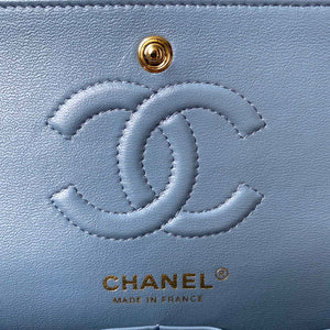 Chanel A01113 Flap Handbag Classic Bag Lambskin Sky Blue Gold - Default Title - View 7