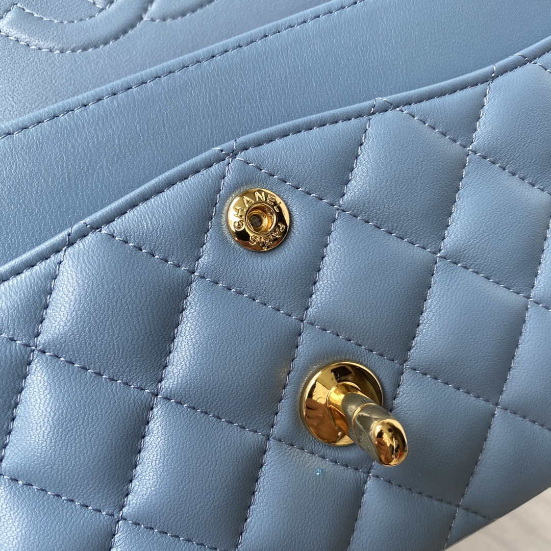 Chanel A01113 Flap Handbag Classic Bag Lambskin Sky Blue Gold - Default Title - View 8