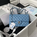 Chanel A01113 Flap Handbag Classic Bag Lambskin Sky Blue Silver - Default Title - View 1