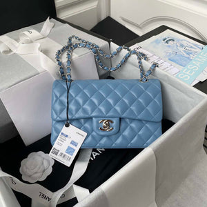 Chanel A01113 Flap Handbag Classic Bag Lambskin Sky Blue Silver - Default Title - View 1