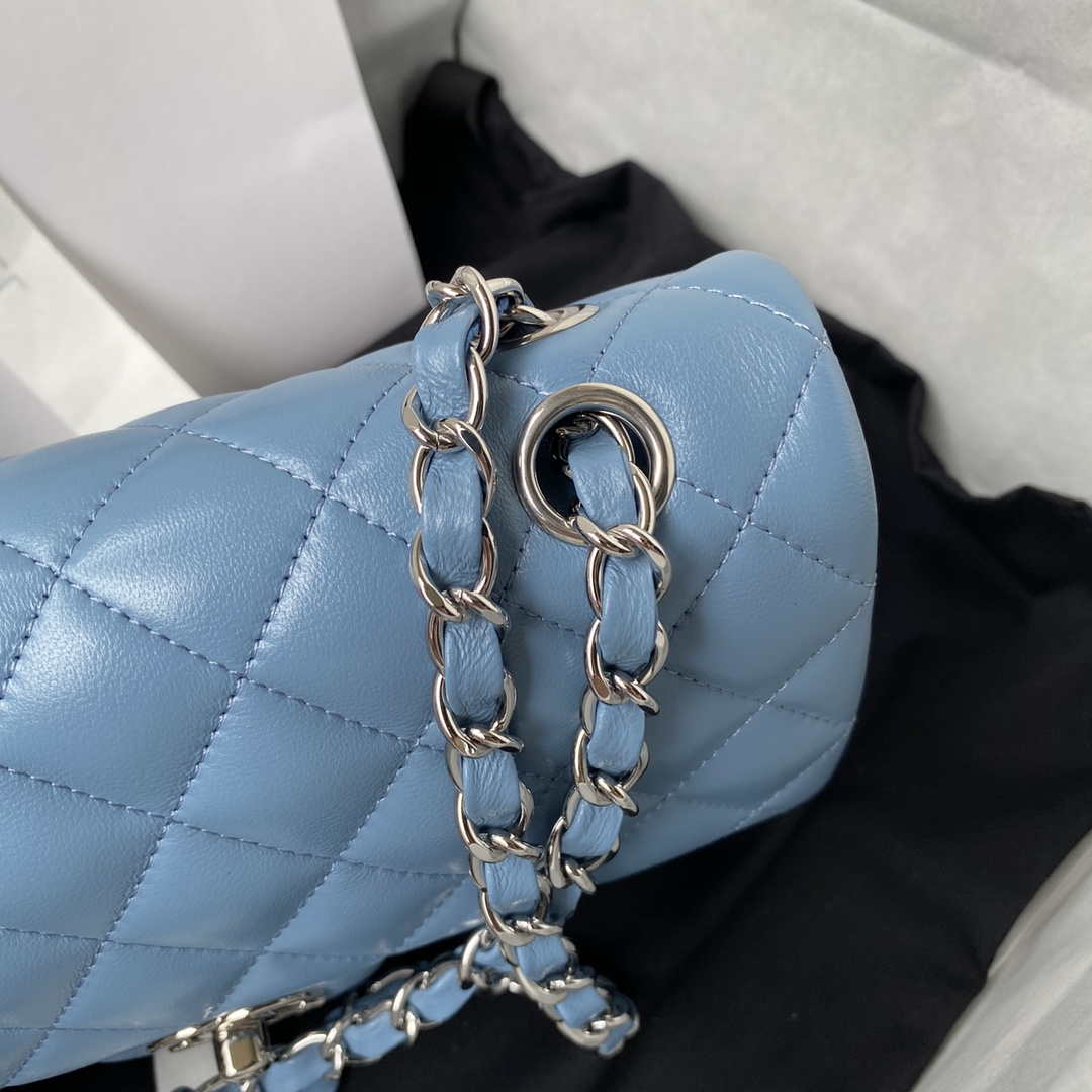 Chanel A01113 Flap Handbag Classic Bag Lambskin Sky Blue Silver - Default Title - View 4