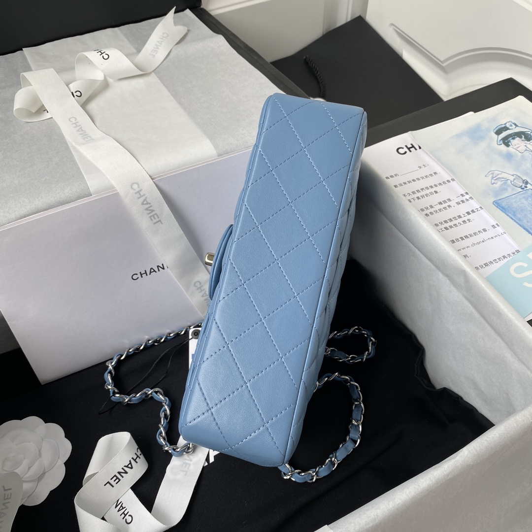 Chanel A01113 Flap Handbag Classic Bag Lambskin Sky Blue Silver - Default Title - View 5