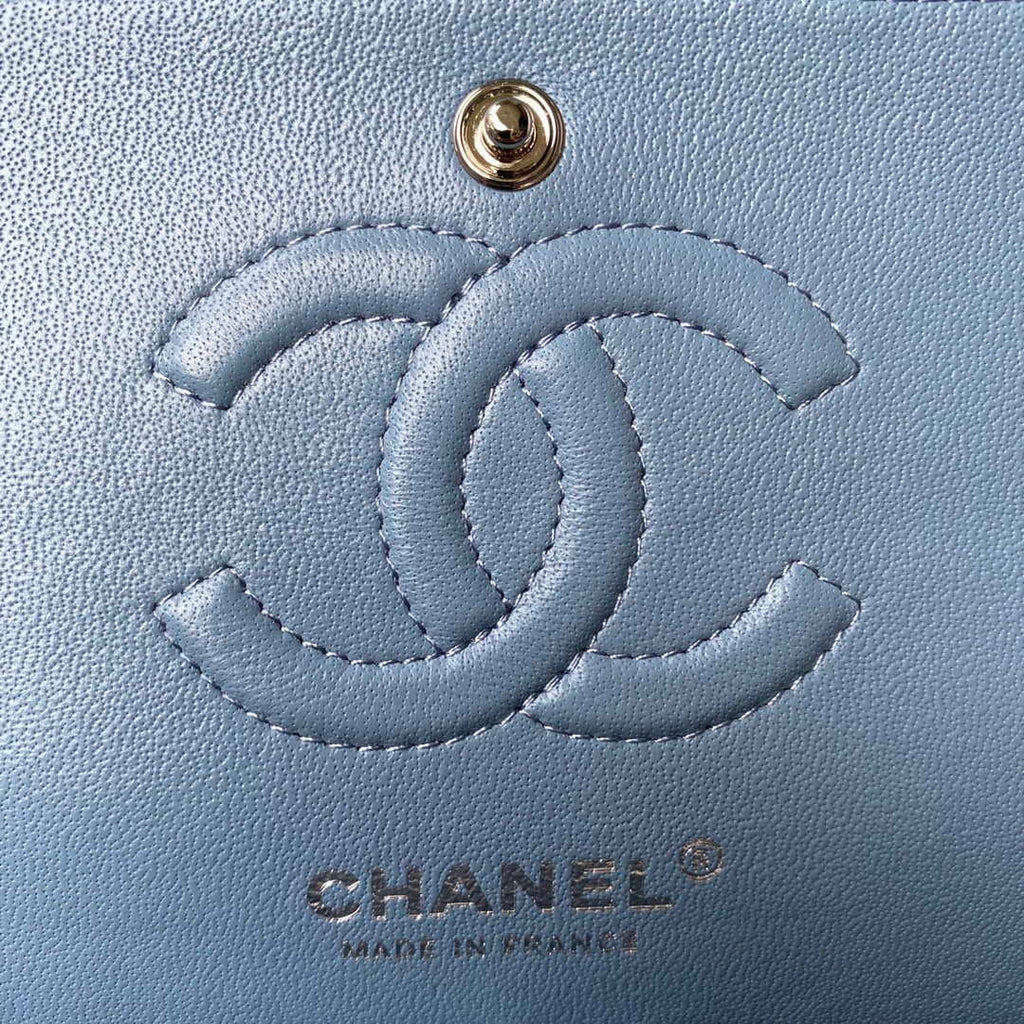 Chanel A01113 Flap Handbag Classic Bag Lambskin Sky Blue Silver