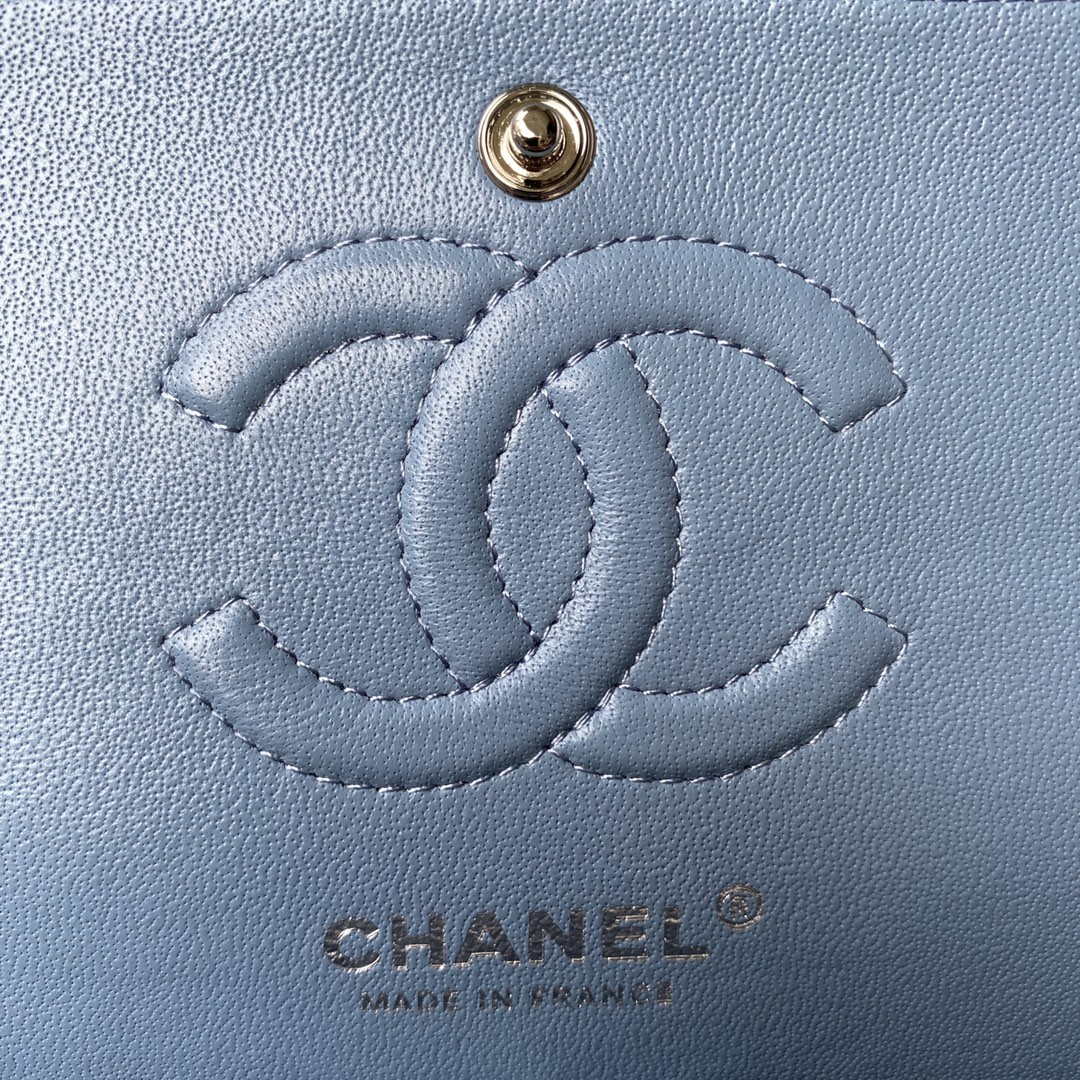 Chanel A01113 Flap Handbag Classic Bag Lambskin Sky Blue Silver