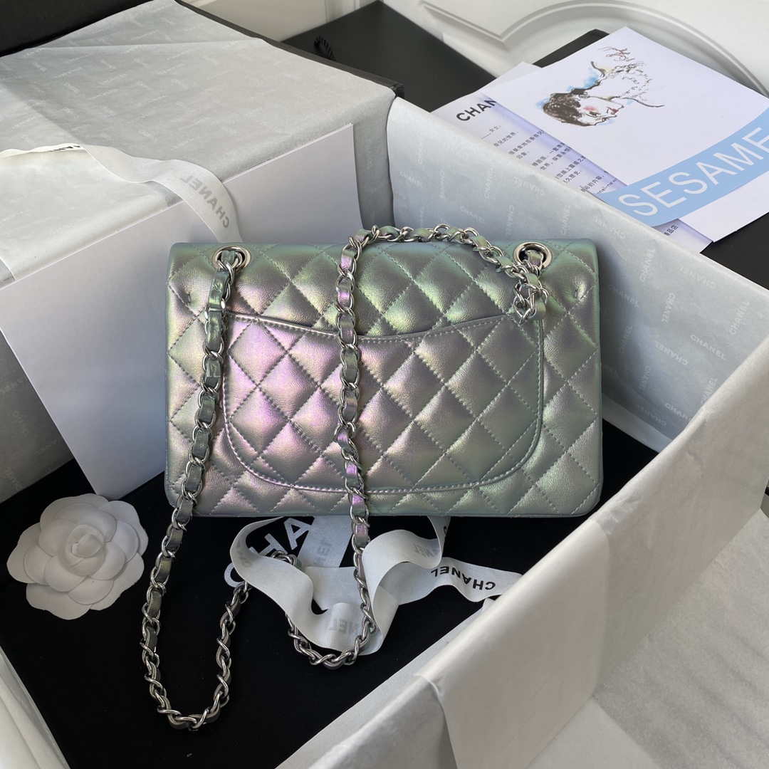 Chanel A01113 Flap Handbag Classic Bag Silver Lambskin silver