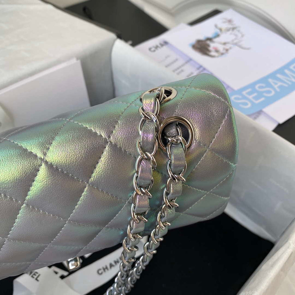 Chanel A01113 Flap Handbag Classic Bag Silver Lambskin silver