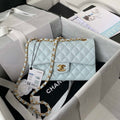 Chanel A01113 Flap Handbag Classic Bag Lambskin Light Blue Gold - Default Title - View 1
