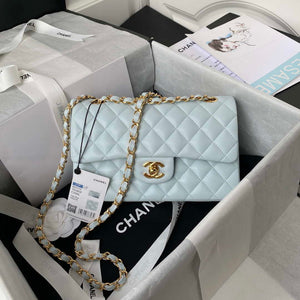 Chanel A01113 Flap Handbag Classic Bag Lambskin Light Blue Gold - Default Title - View 1