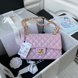Chanel A01113 Flap Handbag Classic Bag Light Pink Lambskin Gold - Default Title - View 1