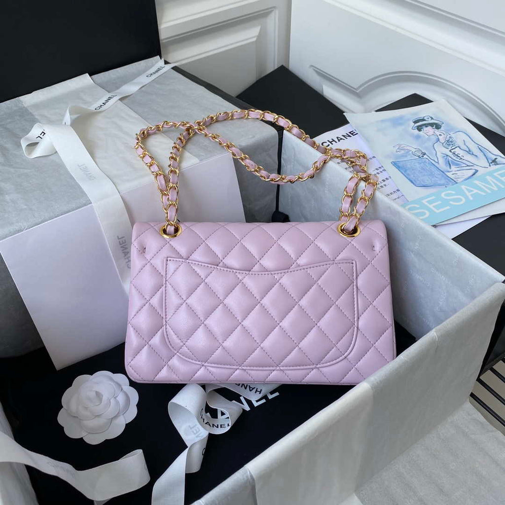 Chanel A01113 Flap Handbag Classic Bag Light Pink Lambskin Gold