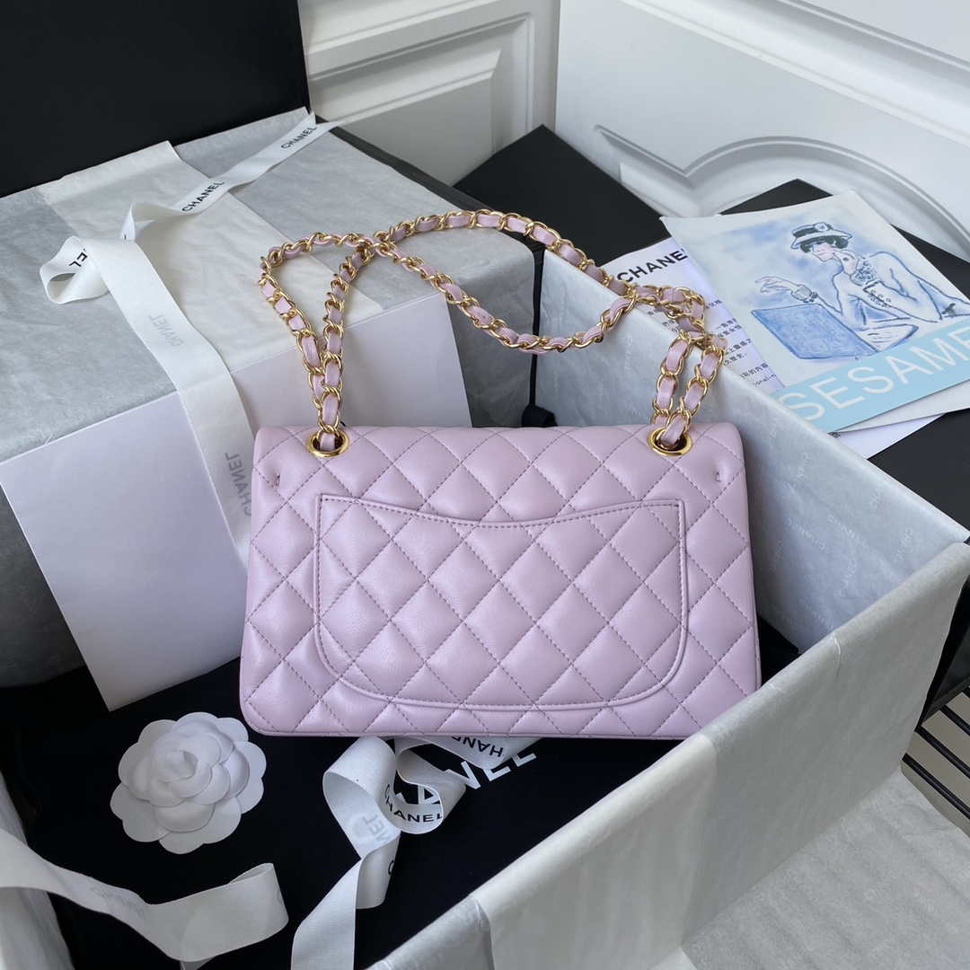 Chanel A01113 Flap Handbag Classic Bag Light Pink Lambskin Gold
