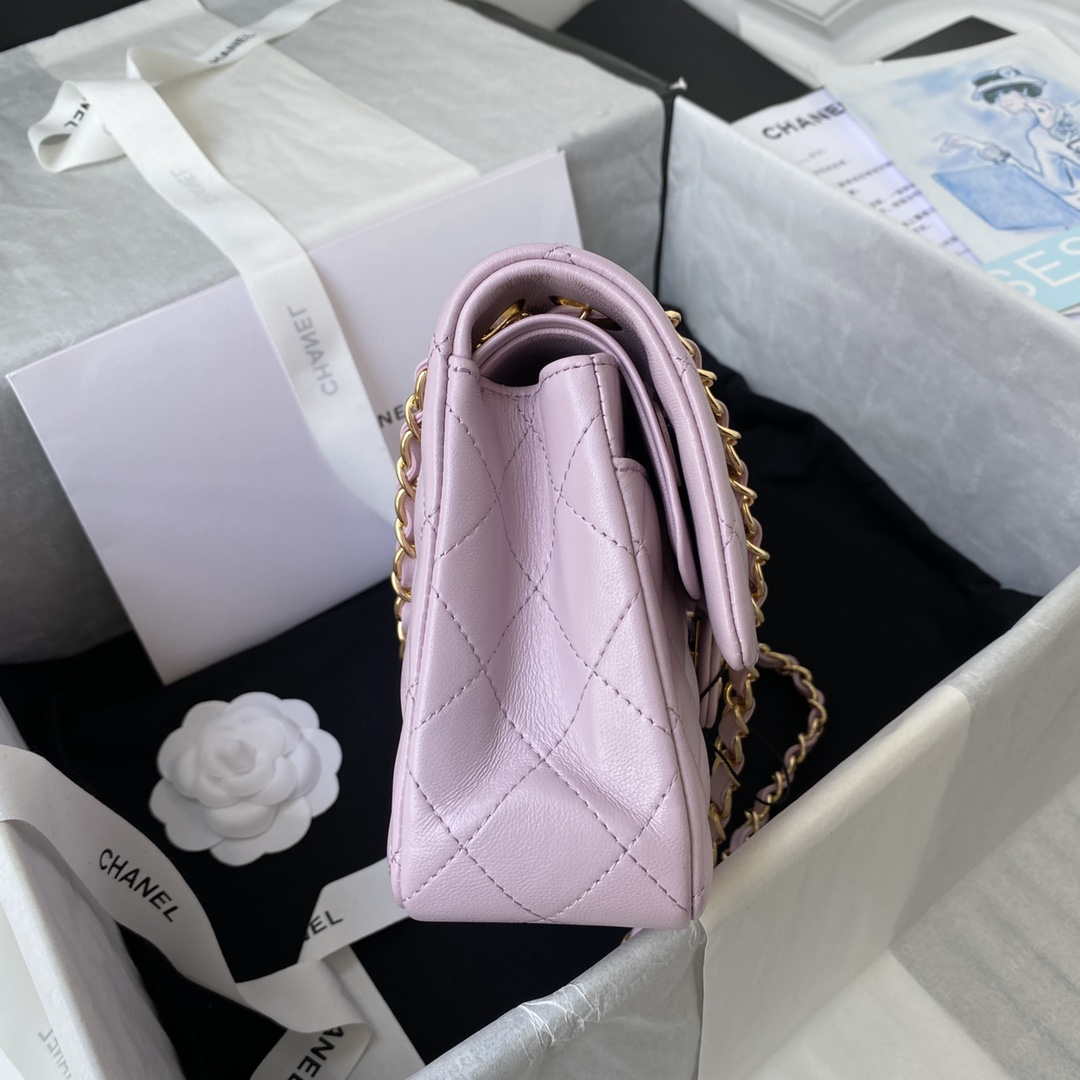 Chanel A01113 Flap Handbag Classic Bag Light Pink Lambskin Gold - Default Title - View 5