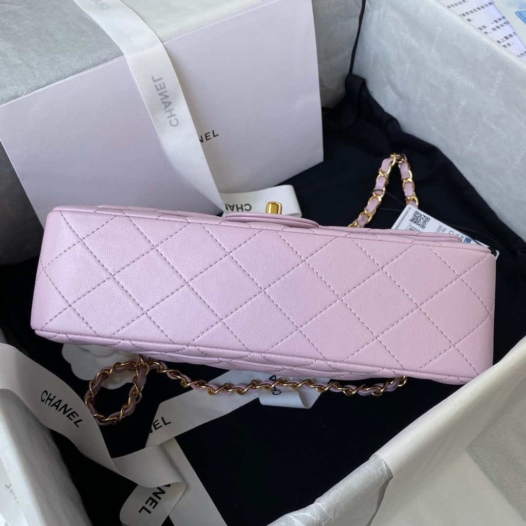 Chanel A01113 Flap Handbag Classic Bag Light Pink Lambskin Gold