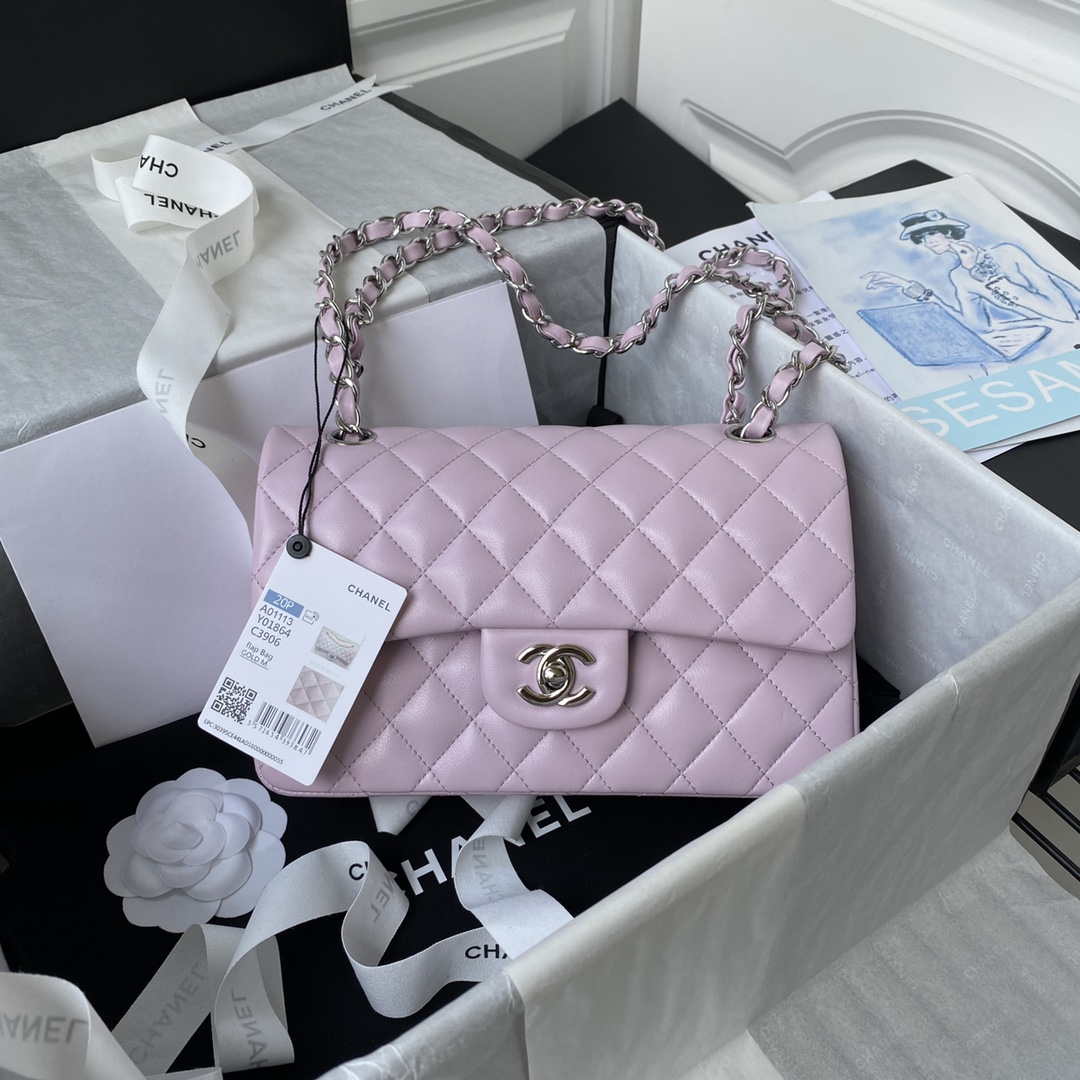 Chanel A01113 Flap Handbag Classic Bag Light Pink Lambskin Silver - Default Title - View 1