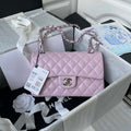 Chanel A01113 Flap Handbag Classic Bag Light Pink Lambskin Silver