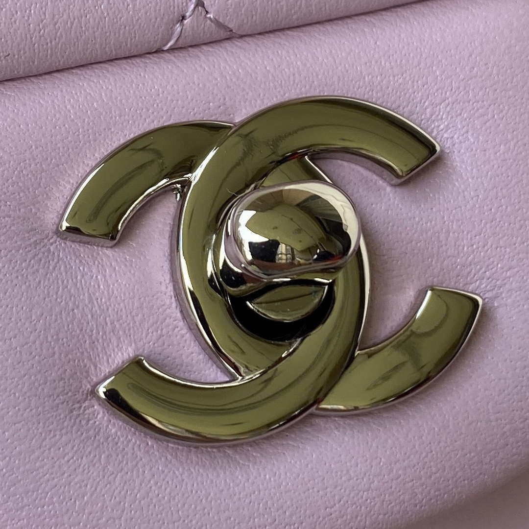 Chanel A01113 Flap Handbag Classic Bag Light Pink Lambskin Silver