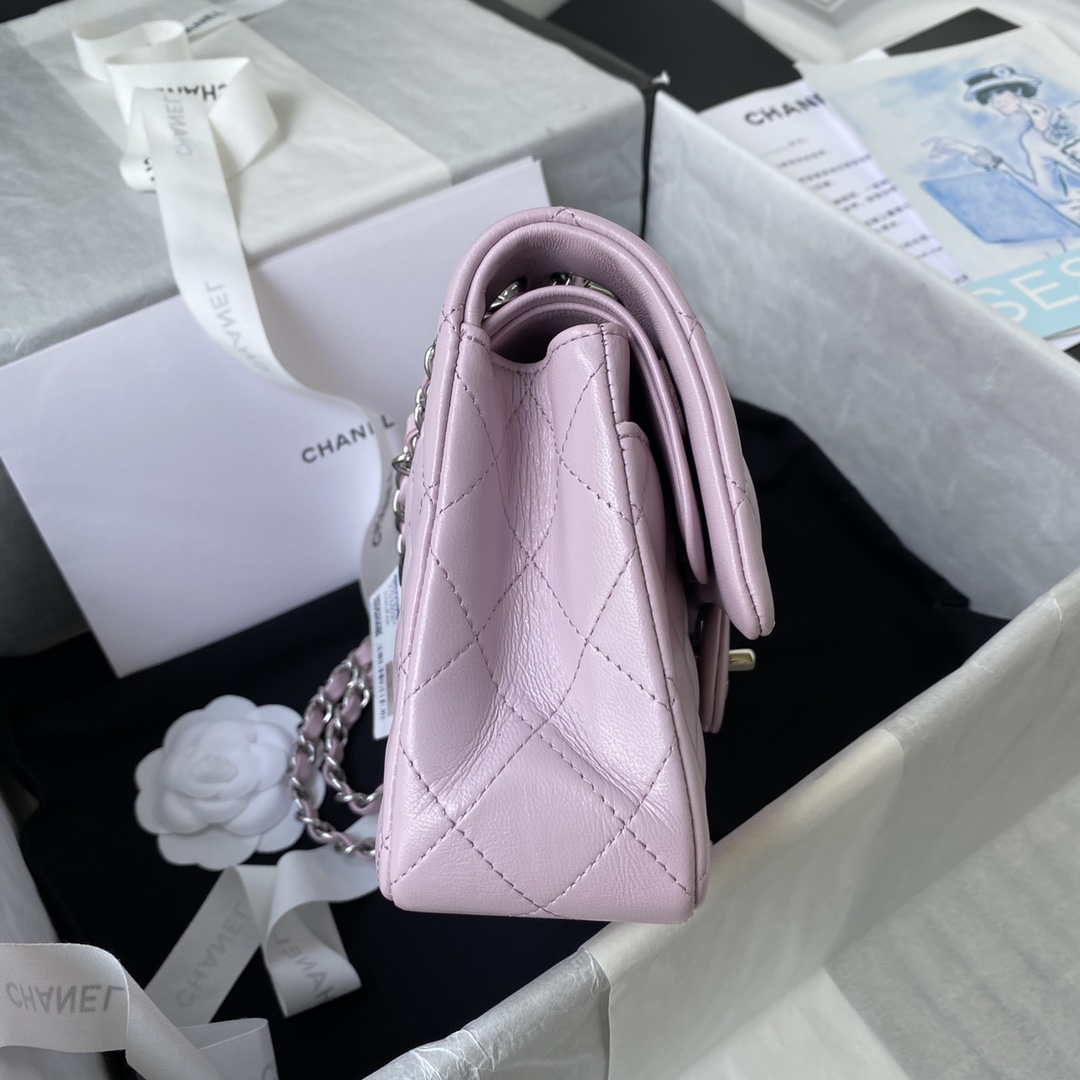 Chanel A01113 Flap Handbag Classic Bag Light Pink Lambskin Silver
