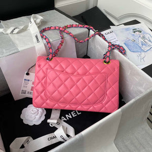 Chanel A01113 Flap Handbag Classic Bag Pink Lambskin with Blue Hardware - Default Title - View 2