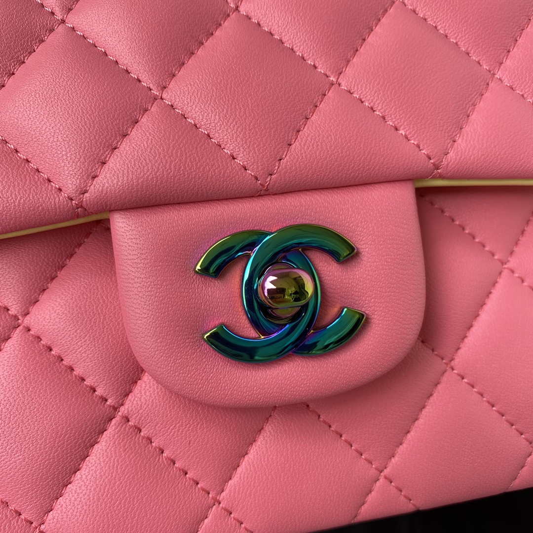 Chanel A01113 Flap Handbag Classic Bag Pink Lambskin with Blue Hardware - Default Title - View 3