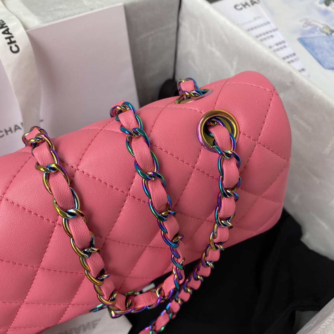 Chanel A01113 Flap Handbag Classic Bag Pink Lambskin with Blue Hardware - Default Title - View 4