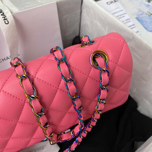 Chanel A01113 Flap Handbag Classic Bag Pink Lambskin with Blue Hardware - Default Title - View 4