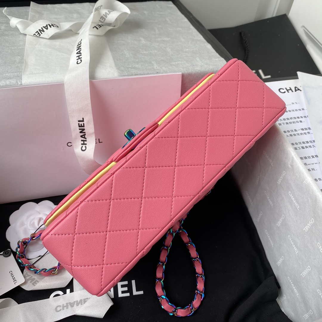 Chanel A01113 Flap Handbag Classic Bag Pink Lambskin with Blue Hardware