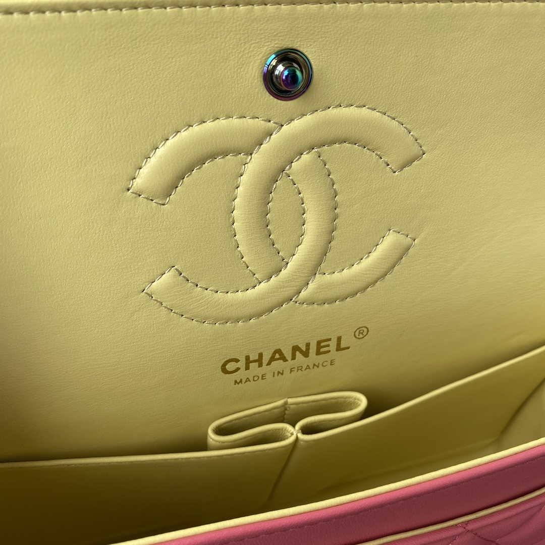 Chanel A01113 Flap Handbag Classic Bag Pink Lambskin with Blue Hardware