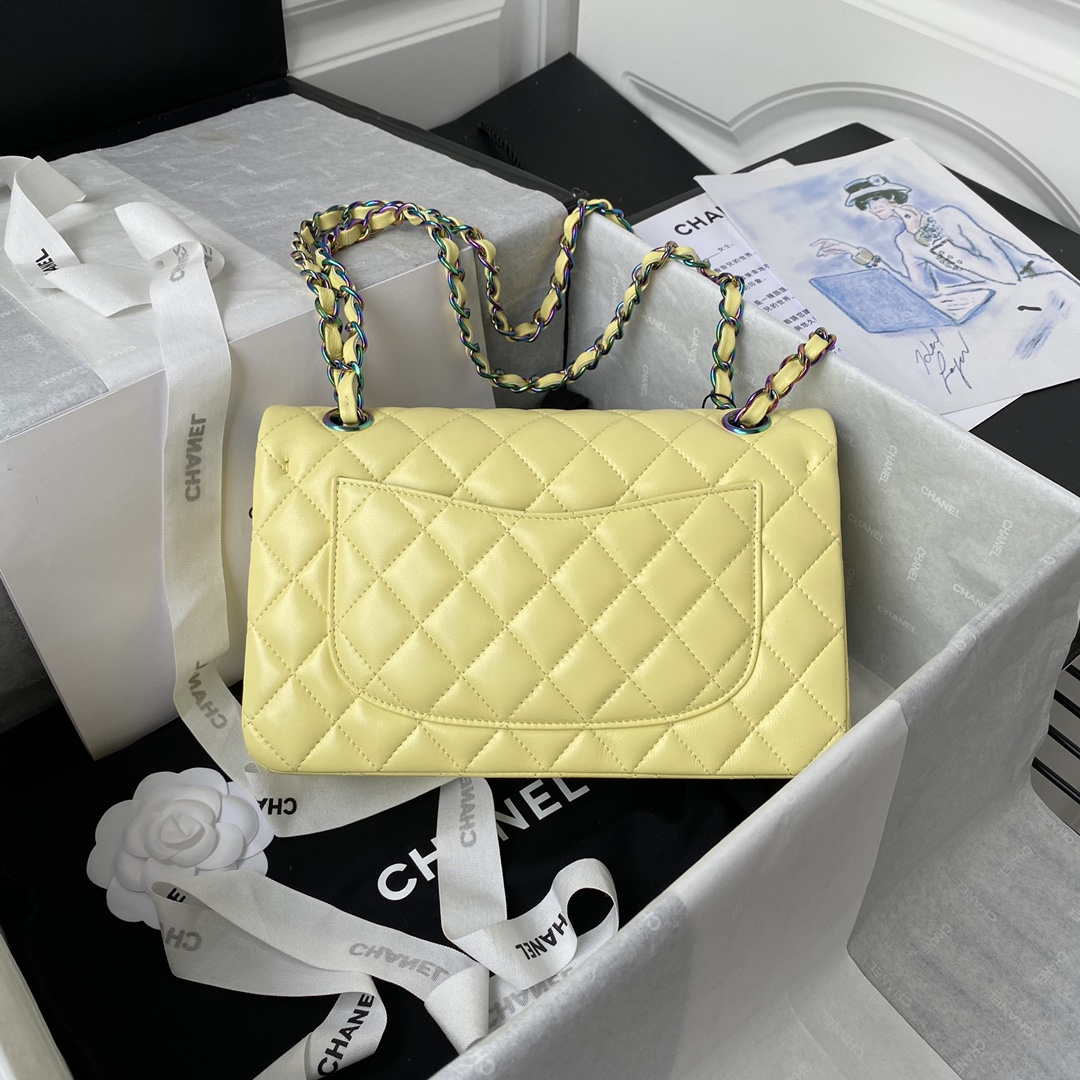 Chanel A01113 Flap Handbag Classic Bag Yellow Lambskin with Blue Hardware - Default Title - View 2