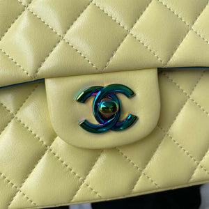 Chanel A01113 Flap Handbag Classic Bag Yellow Lambskin with Blue Hardware - Default Title - View 3
