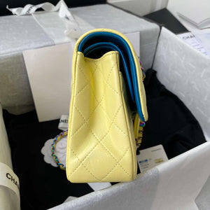 Chanel A01113 Flap Handbag Classic Bag Yellow Lambskin with Blue Hardware - Default Title - View 4