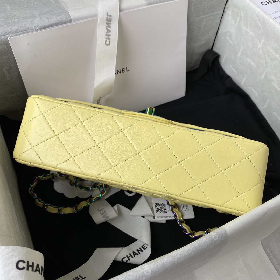 Chanel A01113 Flap Handbag Classic Bag Yellow Lambskin with Blue Hardware - Default Title - View 5
